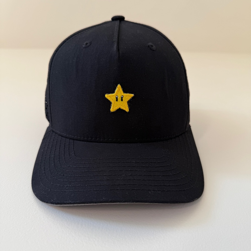 Black Super Mario Bros Super Star Patch Adjustable Trucker Hat